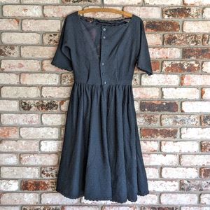 👗 Vintage 60s Lanz Heavy Black Dress A Line Sleeves Full Skirt